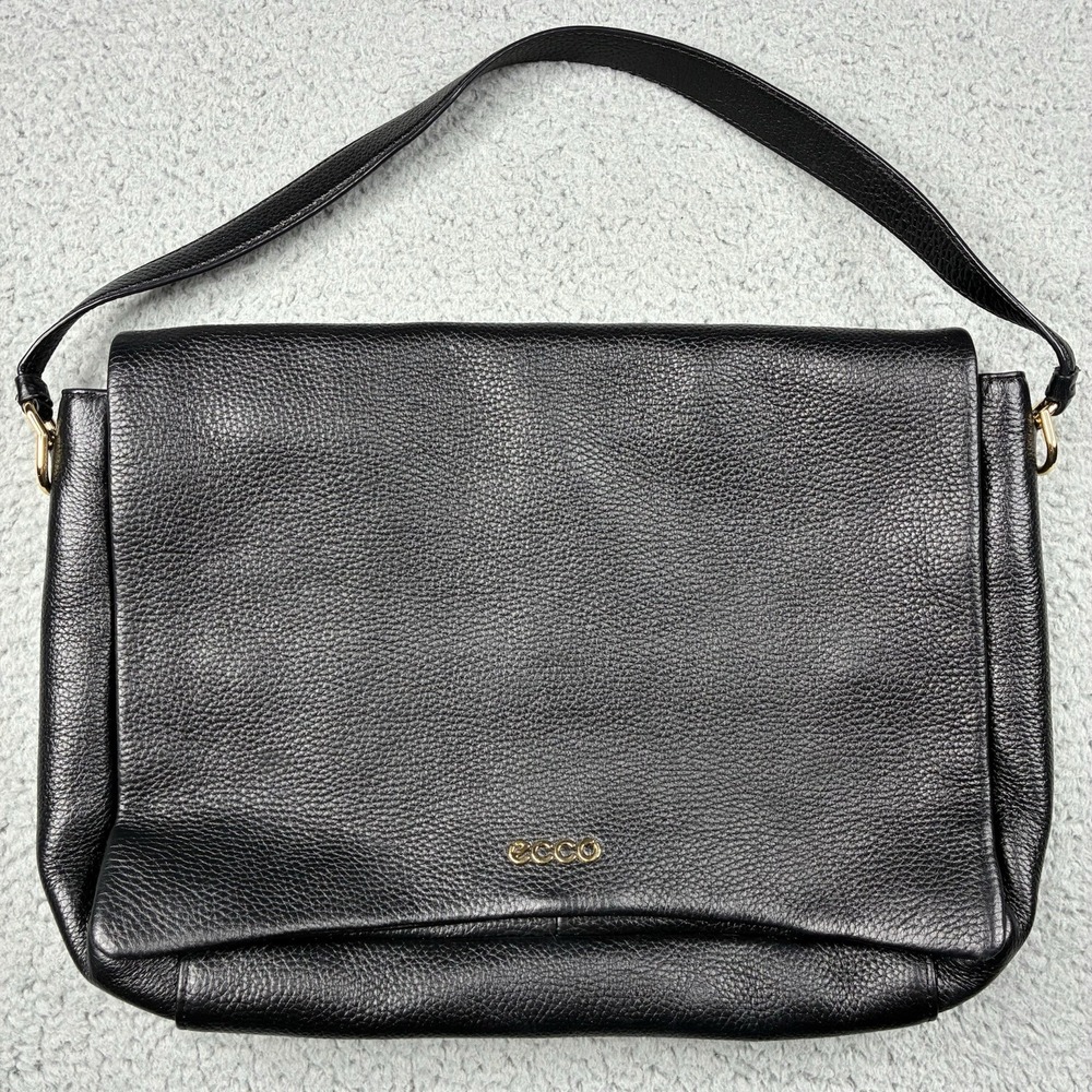 ECCO Extra Large Pinch Black Leather Shoulder Crossbody Bag Gold Hardware